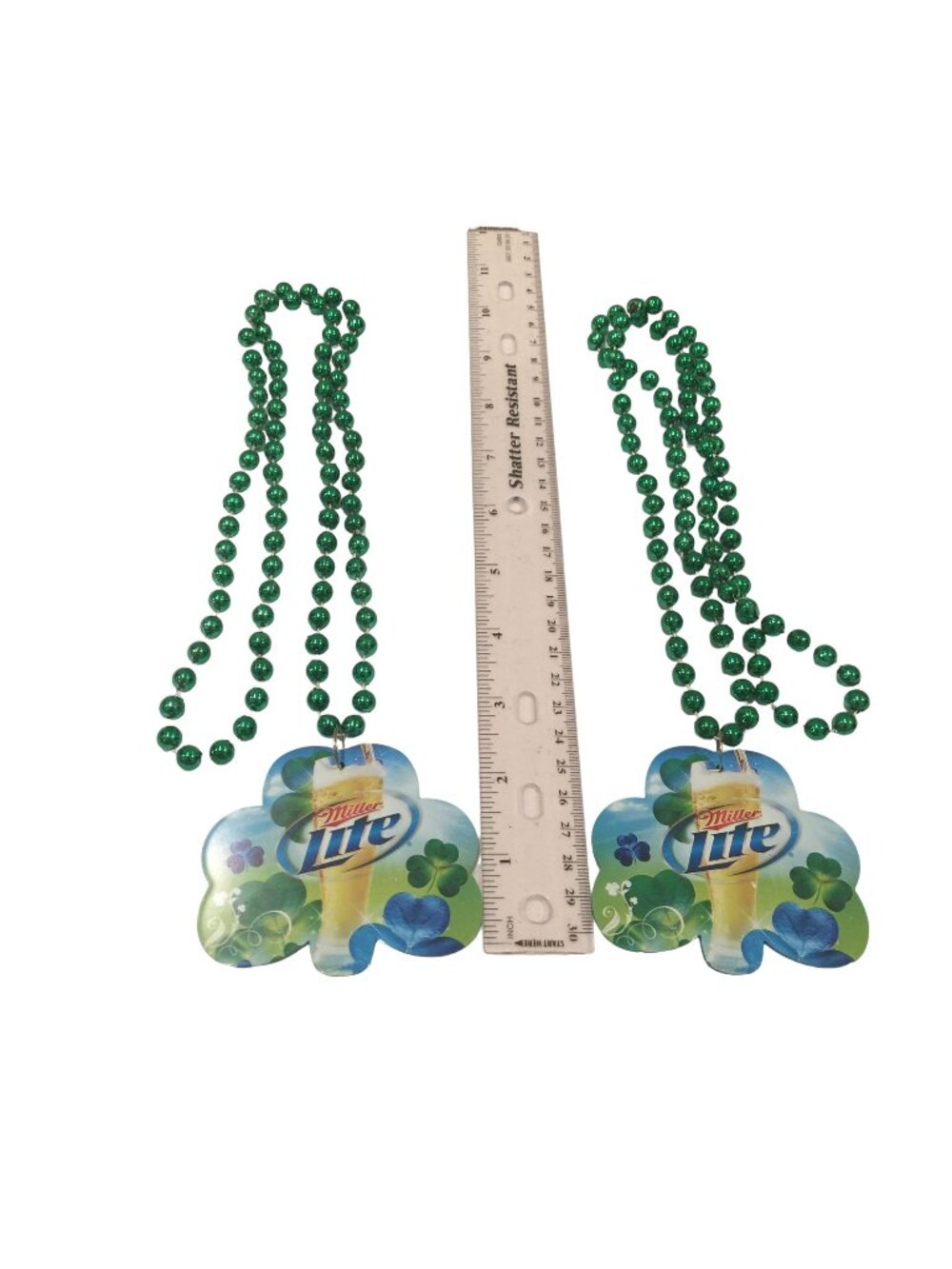 MILLER LITE Shamrock Green Beaded Necklace with Graphics Set of Two